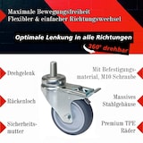 thumbnail of PRIOstahl Apparaterollen Grau 75mm mit Rückenloch + Stift M10x25mm 2x Lenkrollen + 2x Bremsrollen