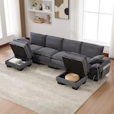 thumbnail of Merax 4-Sitzer-Sofa mit 2x Hocker, USB-C-Anschluss & Seitentaschen, Dicke Kissen, Corduroy, Dunkelgrau