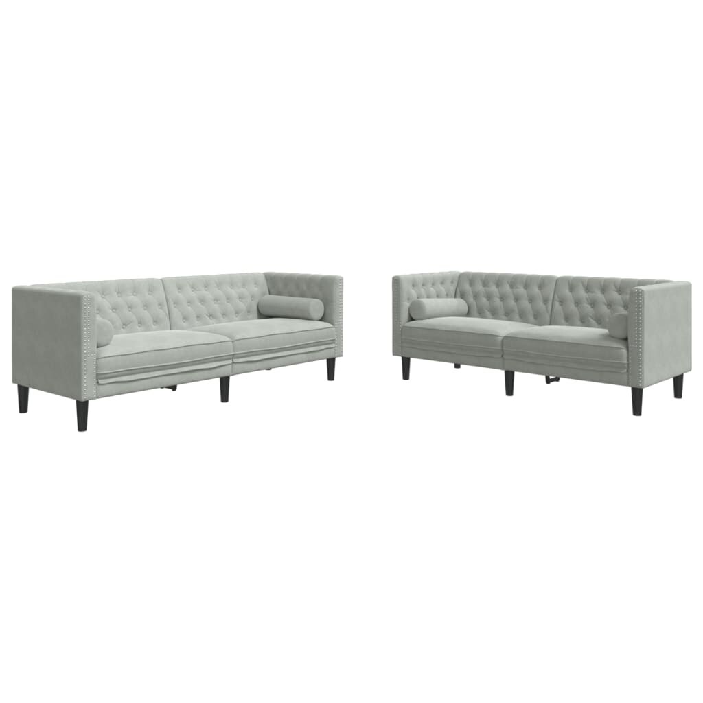 vidaXL 2-tlg. Chesterfield-Sofa-Set mit Nackenrollen Hellgrau Samt