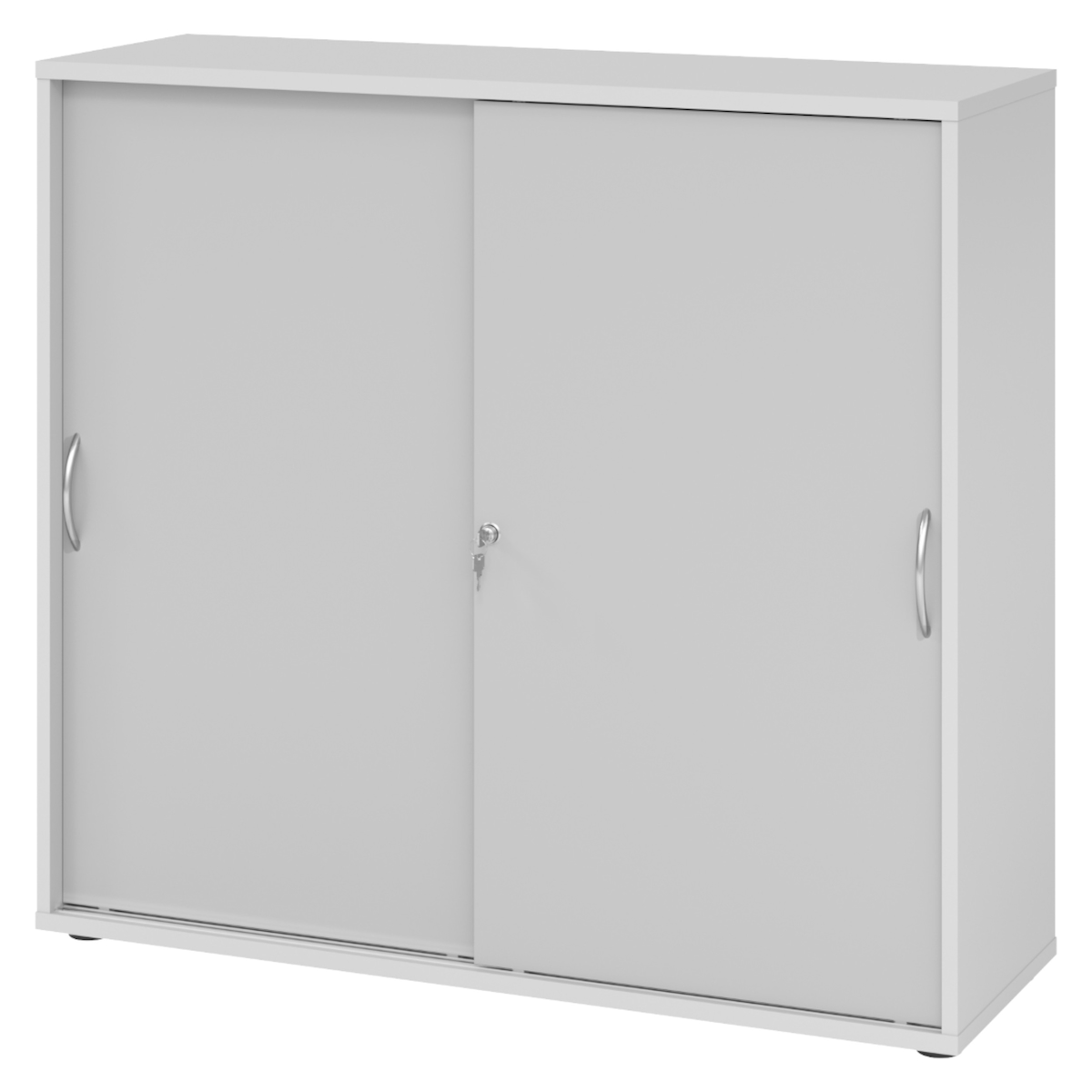 bümö Schiebetürenschrank 3OH - Aktenschrank abschließbar, Sideboard Schrank mit Schiebetüren in grau, Bogengriff - Büroschrank aus Holz mit