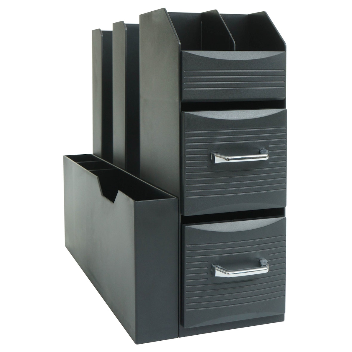 Schreibtisch Organizer HWC-L97, Büroablage Stiftehalter Aufbewahrungsbox mit 2 Schubladen und 7 Fächern, 29x14x33cm