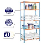 thumbnail of PROREGAL Étagère pour charges lourdes MULI | HxLxP 180x80x30cm | 5 étagères | Charge du compartiment 150kg | Bleu-Orange | Etagère de rangement