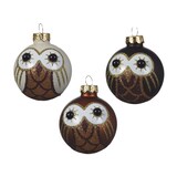 thumbnail of 1 Eule Glas 6cm beige kupfer braun Christbaumschmuck Weihnachtskugeln Waldtiere