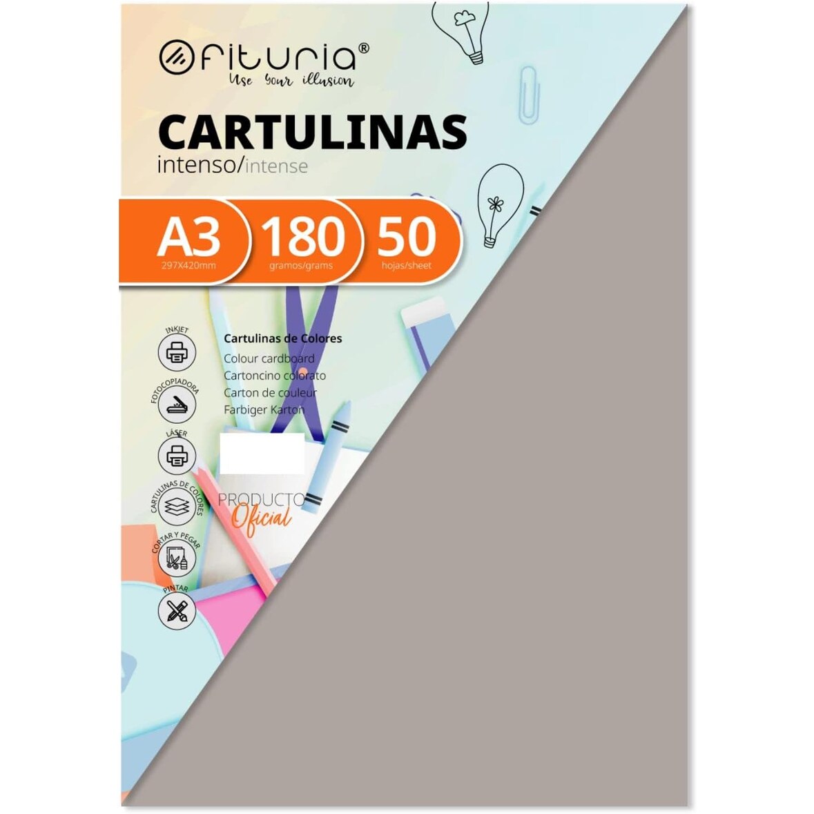 Pack 50 Cartulina A3 180g, Color Gris para Manualidades, Diseños Creativos y Proyectos de Arte · Ofituria