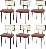 thumbnail of 6er-Set Esszimmerstuhl HWC-K88, Lehnstuhl Stuhl, Holz Poly-Rattan Metall Bouclé ~ Stoff/Textil braun
