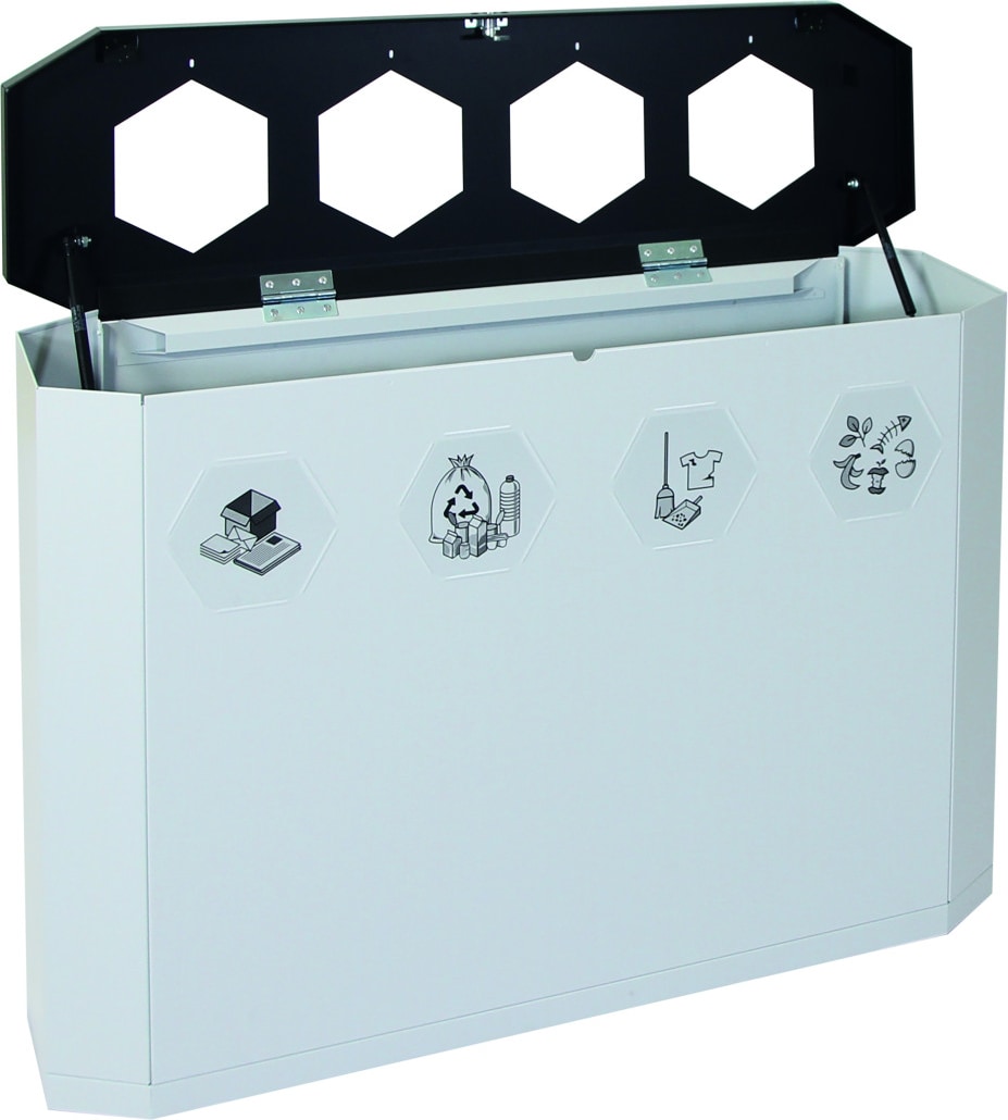 Sixco Recycling-Station-4fach, 4 x 45 Liter, lichtgrau