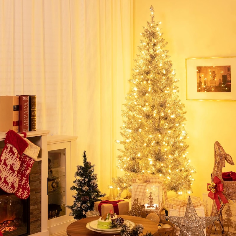 COSTWAY 180/210cm Künstlicher Weihnachtsbaum LED
