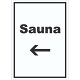 thumbnail of Sauna Schild mit Text und Richtungspfeil links Erholung Entspannung hochkant A1 Rückseite selbstklebend