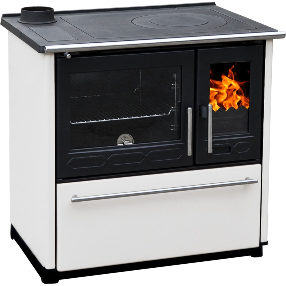 EEK A+ Küchenofen Holzherd Plamen 850 weiß, linke Version - 8 kW Dauerbrandherd