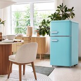 thumbnail of Retro Kühlschrank 46x45x91 Cyan 72L Volumen, 21L Gefrierfach, 51L Kühlbereich, LED-Beleuchtung, Verstellbare Regale