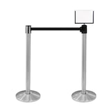 thumbnail of Danieli Store | Postes separadores de acero con cinta extensible hasta 3 mt | Columna con cinta separadora negra y avisos horizontal A4