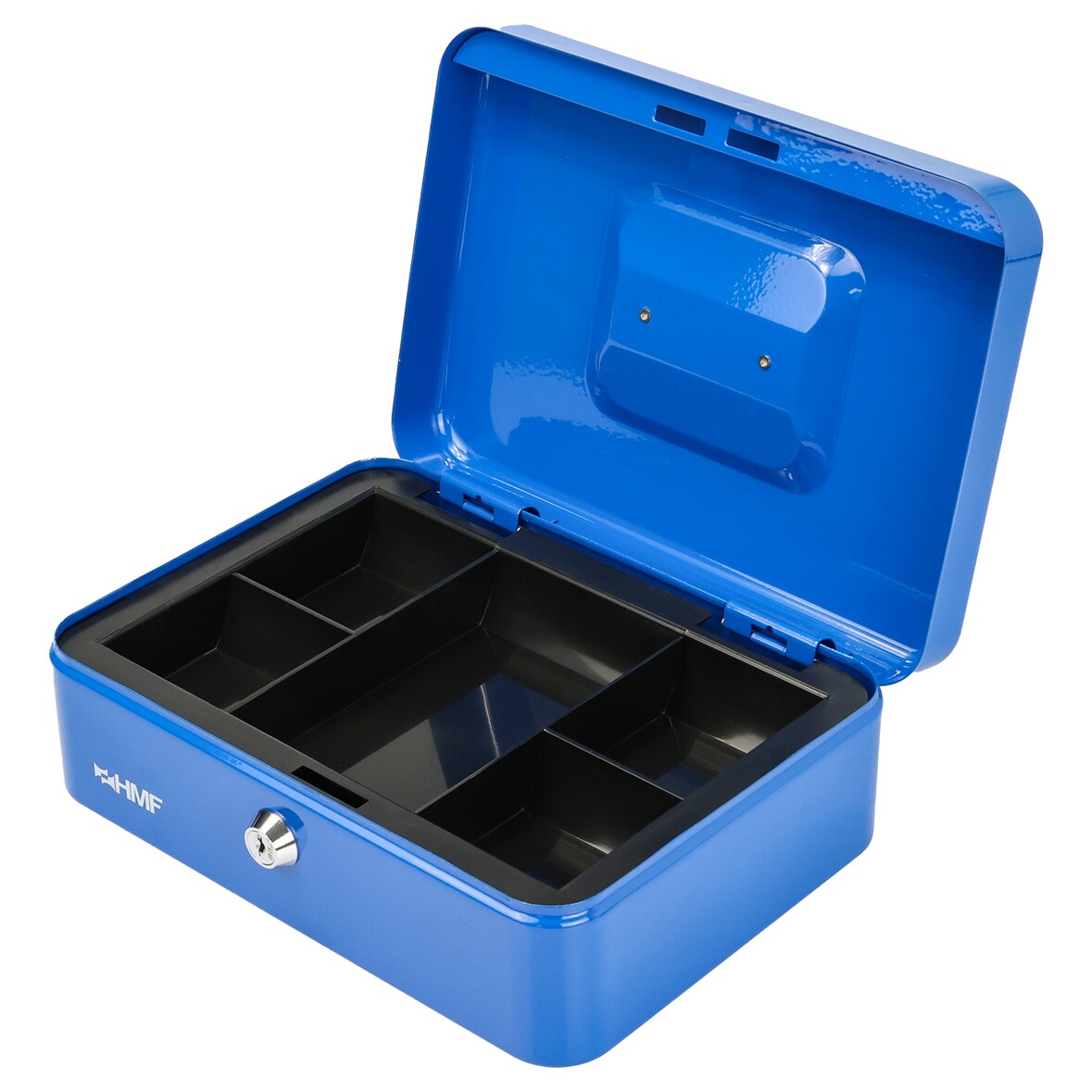 HMF Geldkassette abschließbar, Kasse mit Münzeinsatz, 5 Münzfächer, 25 x 18 x 9 cm, Blau