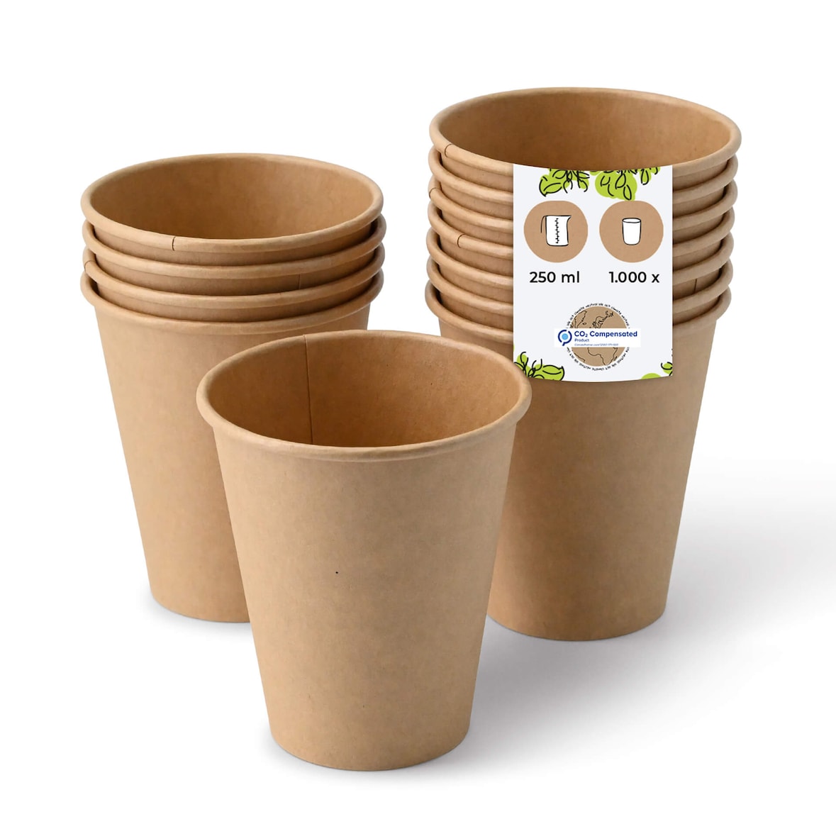 BIOZOYG Pappbecher 1000 Stück 250 ml / 10 oz, Ø 90 mm, braun - Becher für Heißgetränke Kaffeebecher to go Einwegbecher, Alternative zu Styroporbecher