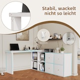thumbnail of Schreibtisch 120x48x78 MDF 360° drehbar L-Form Sideboard 8 Fächer Stauraum robust multifunktional Homeoffice Büro Weiß