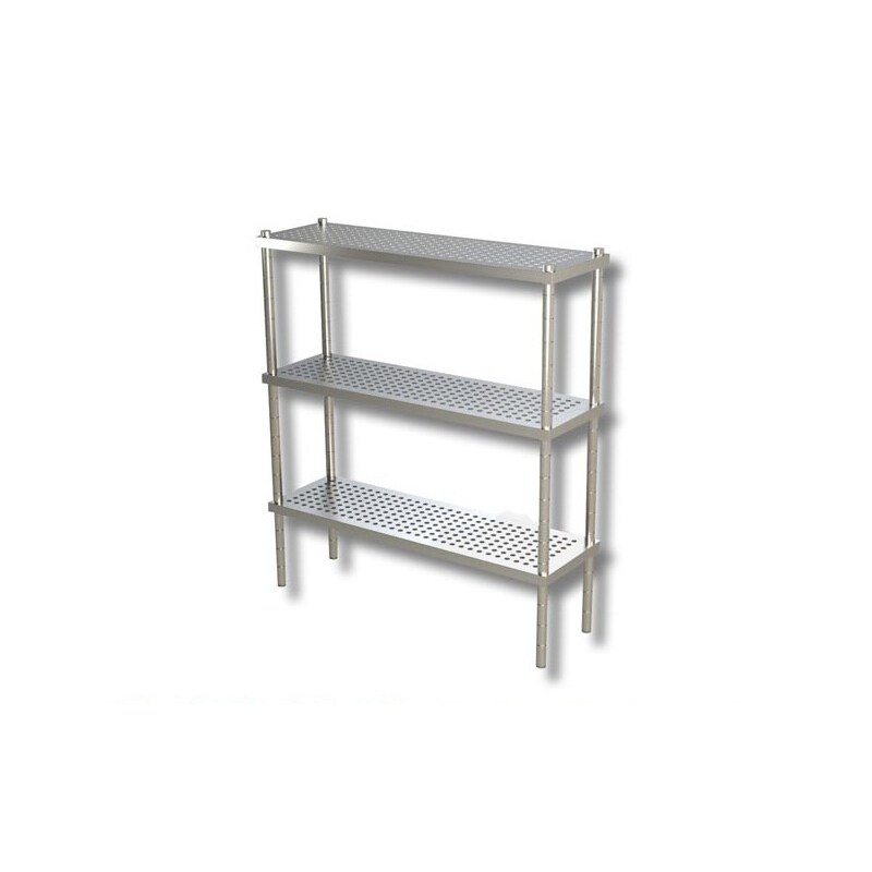 Scaffalatura inox ad incastro - n.3 Ripiani FORATI - H.cm. 150 - Profondità 50 cm. - 110x50x150H, AISI 304
