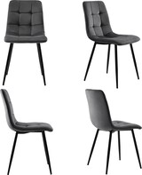 thumbnail of Essgruppe 5-teilig Esstisch mit 4 Stühlen 140x75x80 cm Grau mit MDF Tischplatte in Marmor Optik, schwarzes Metallgestell, Samtstühle