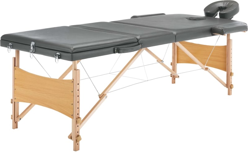 Ein tragbarer Massagetisch mit verstellbarem Kopfteil.