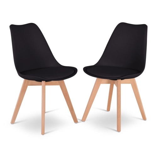 Esszimmerstuhl 2er-Set, Beine Holz, gepolstert, Küchenstuhl im Set mit Retro-Design, Belastbarkeit 110 kg, Schwarz, Raburg Nilo