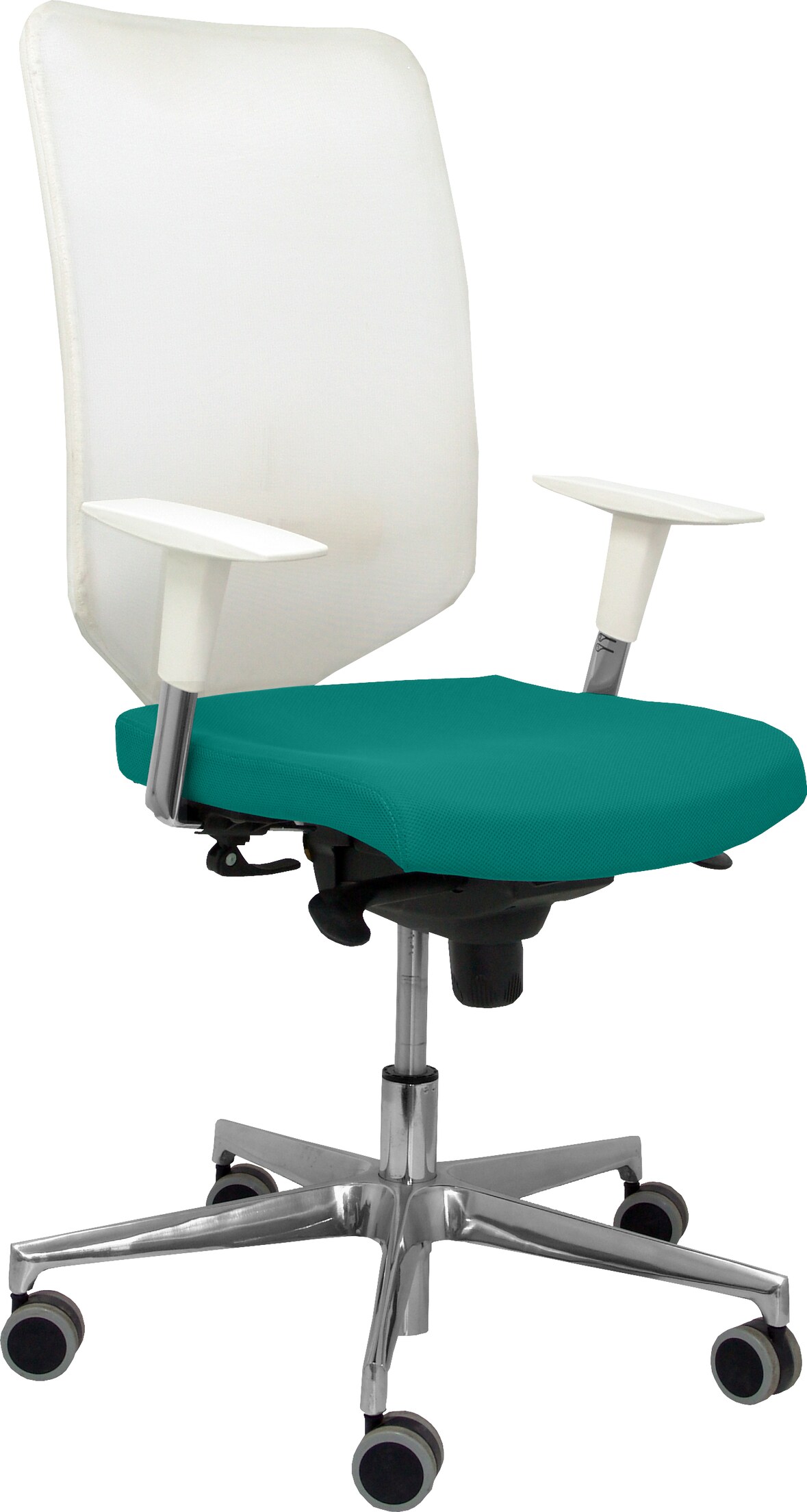 Ossa blanca Silla  y  Respaldo de malla en color blanco y asiento tapizado en tejido BALI color verde claro