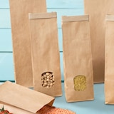 thumbnail of greenbox - Blockbeutel m. Fenster XS, 7,5 x 4,5 x 24 cm, PP-Folie, braun, Clipband, Kraftpapier, 500 St.