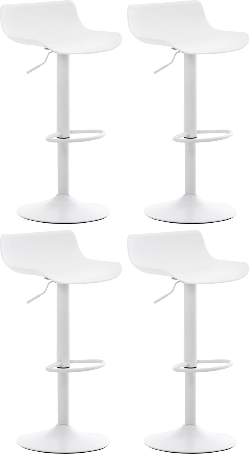 Décoshop26 - Set mit 4 Barhockern mit höhenverstellbaren Fußstützen modernes Design aus weißem Kunststoff und weißem Metall 10_0004497