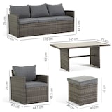 thumbnail of Set salón de jardín 6 plazas con sofá, 2 sillones, 2 pufs y mesa en polywood efecto madera, elegante y resistente - CATANIA