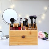 thumbnail of Relaxdays Kosmetik Organizer, Make up Organizer mit Schublade, Pinselhalter, Bambus, HxBxT: 19 x 25,5 x 12,5 cm, natur