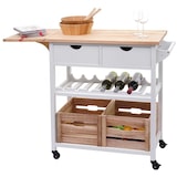 thumbnail of Carro de servicio HWC-G35, carro de cocina, carrito de cocina, carrito de té, madera de pino 89x119x41cm ~ blanco-natural