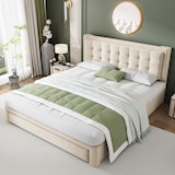 thumbnail of Merax Hydraulisches Polsterbett 180x200 Stauraumbett Doppelbett aus Samt mit Höhenverstellbares Kopfteil & 2 Schubladen & Lattenrost Beige