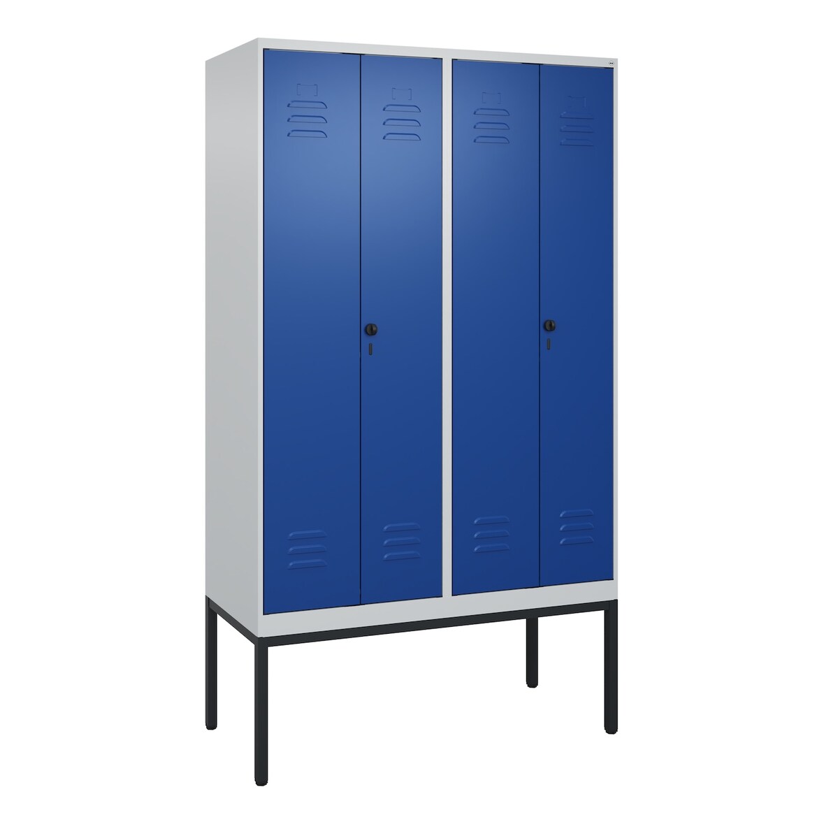 C+P Doppel-Spind Classic PLUS, Gestell, 4 Abteile, HxBxT 212x120x50cm, Sicherheitsdrehriegel, Hellgrau/Enzianblau von PROREGAL