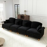 thumbnail of 4-Sitzer Sofa 93x350x83 Chenille Mid-Century modern Wohnzimmer Couch modular komfortabel abnehmbare Rüschenschürze Schwarz