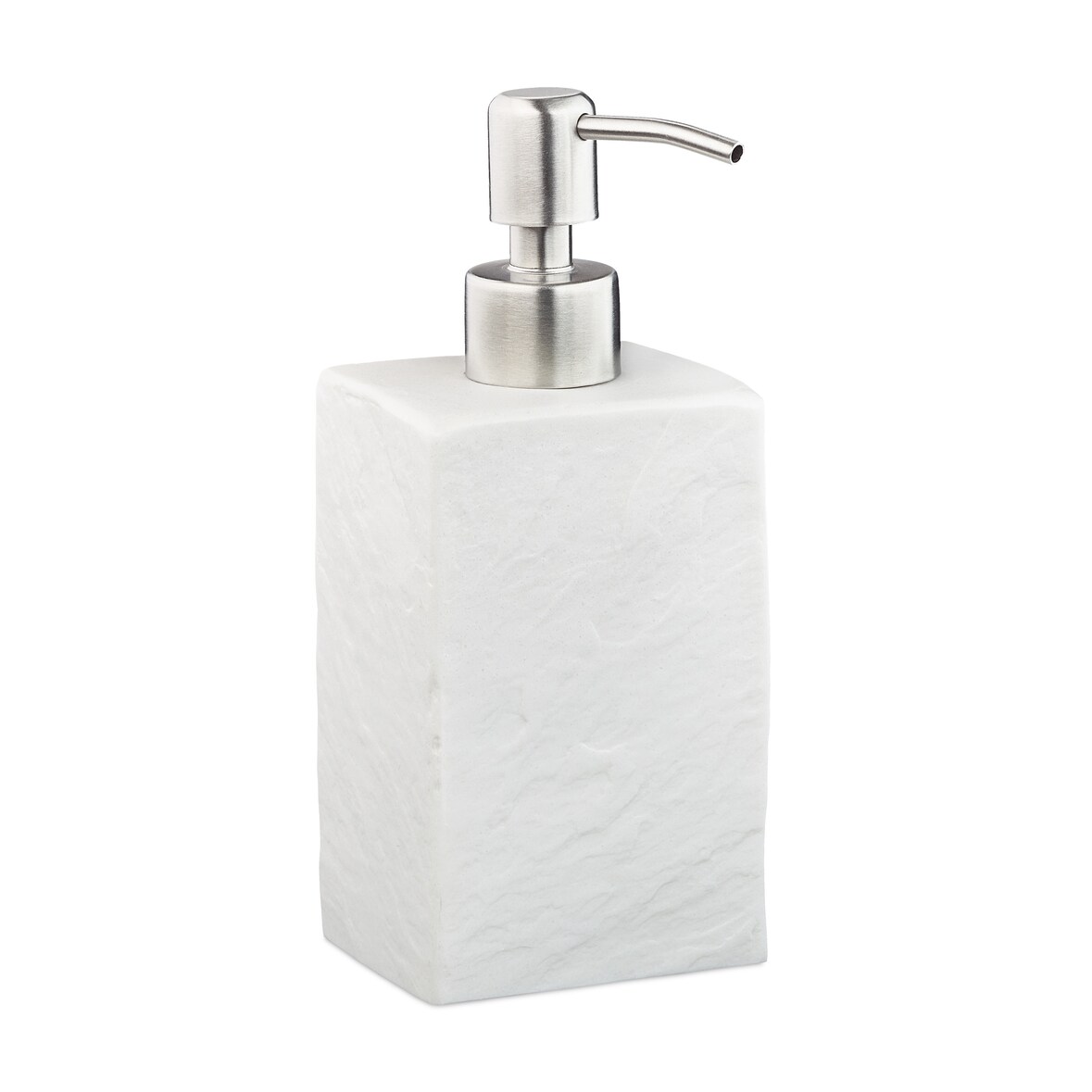 Relaxdays Seifenspender, 200 ml, nachfüllbar, Bad, WC, Küche, Flüssigseifenspender, Polyresin, Edelstahlpumpe, weiß