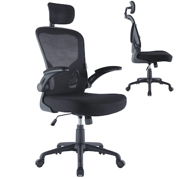 ZIK Sedia da Ufficio Poltrona Ergonomica Girevole con Supporto Lombare, Braccioli e Poggiatesta  -Nero