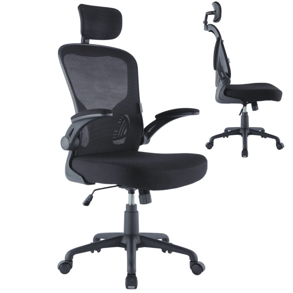 ZIK Sedia da Ufficio Poltrona Ergonomica Girevole con Supporto Lombare, Braccioli e Poggiatesta  -Nero