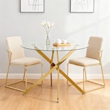 thumbnail of Esstisch Glas Metall Gold rund für 2-4 Personen mit verstellbaren Gleitern