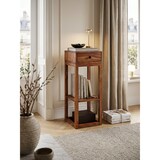 thumbnail of Massiver Sheesham Beistelltisch, quadratisch, mit Schublade und Ablagefach, ideal für Wohnzimmer oder Schlafzimmer. 35x35x90 cm | Kadima Design