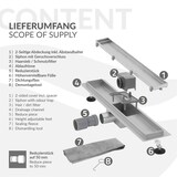 thumbnail of LuxeBath Duschrinne 90 cm 2-in-1 befliesbar Silber – Edelstahl-Bodenablauf extra flach, Komplettset mit Siphon, Geruchsstop & Haarsieb,