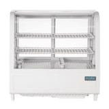 thumbnail of Vitrina refrigerada con 2 puertas, 2 estantes, plástico/cristal, 67,5 x 68,2 x 45 cm, refrigeración por aire, 100L, blanca, Polar CC666