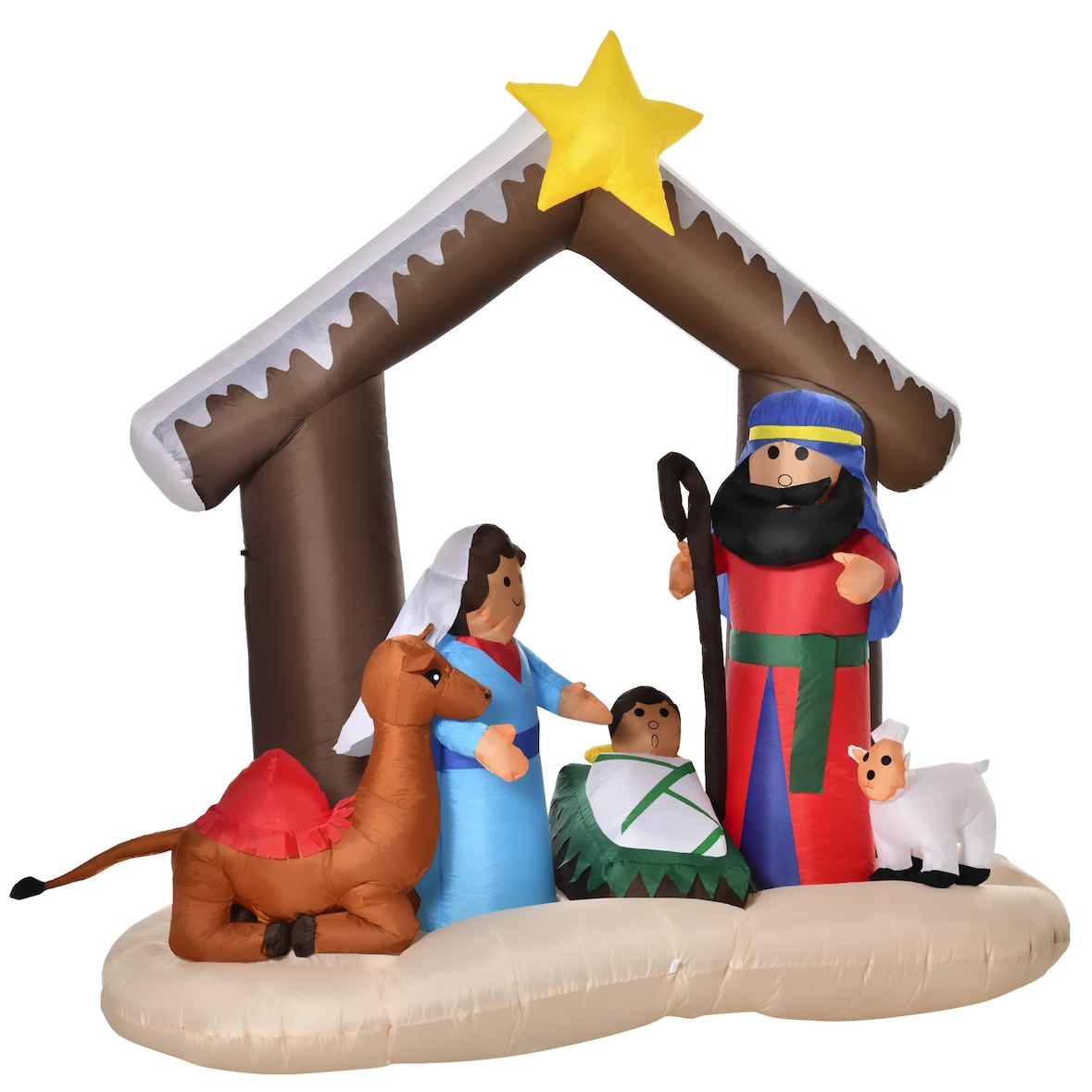 HOMCOM Decoração Inflável de Natal 183cm com Luzes LED Inclui Inflador Nascimento de Jesús para Festas Jardim Exterior 201x100x186cm Multicor