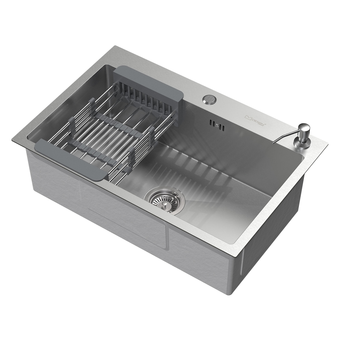 ML-Design Spülbecken Edelstahl 68 × 45 cm – Rechteckige Einbauspüle mit Abtropfkorb, Seifenspender & Ab-/Überlaufgarnitur, Einzelbecken mit Siphon