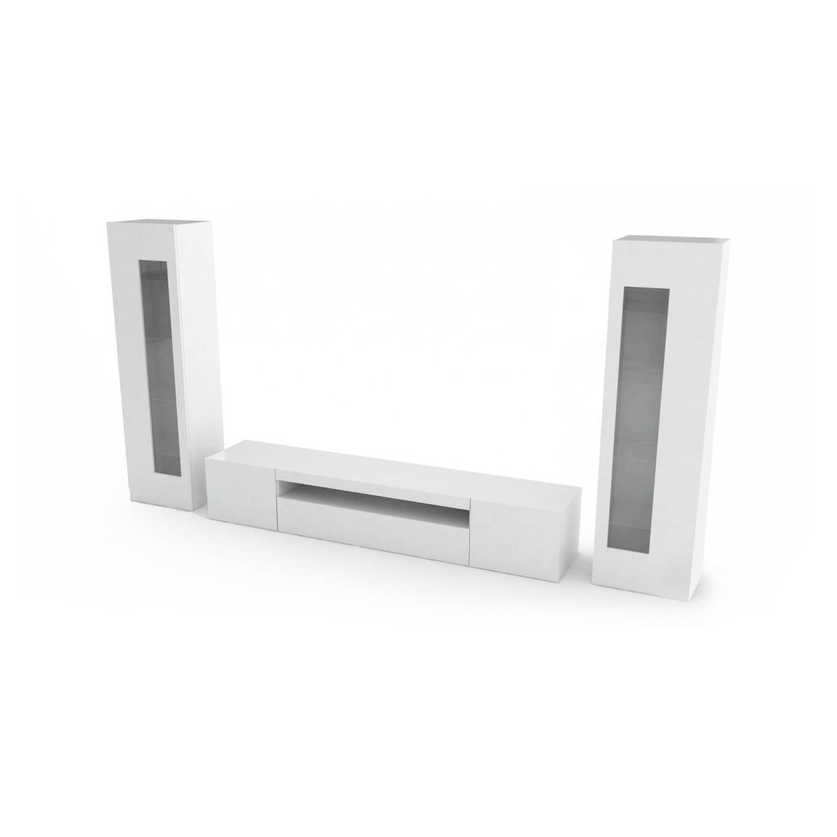Dmora Parete attrezzata Enzo, Set salotto porta TV, Mobile soggiorno multiuso, 100% Made in Italy, cm 290x40h162, Bianco lucido