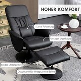 thumbnail of Relaxsessel mit Hocker Kunstleder Schwarz 101x76x76 cm mit Liegefunktion bis 145 Grad drehbar, hoher Rücken, Metallrahmen für Wohnzimmer Büro