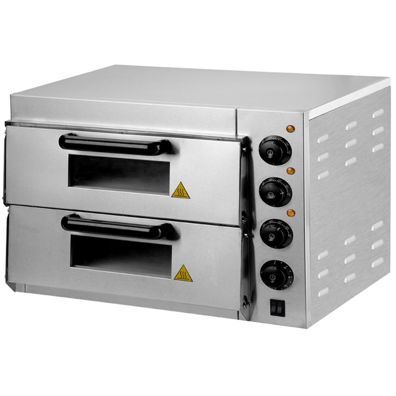 Horno eléctrico pizza dos pisos. Superficie de cocción con piedra reflactaria. Temporizador. Regulador de temperatura hasta 350ºC.