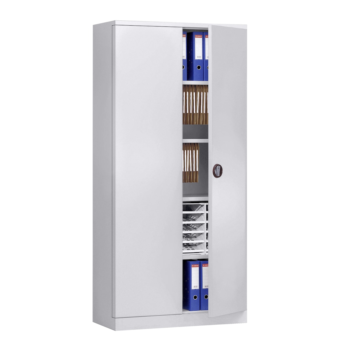 G-Office Aktenschrank, Stahl, 92 x 42 x 195 cm, vier Regalböden, abschließbar, grau