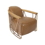 thumbnail of Now's Home - Fauteuil cuir noisette matelassé et structure inox cuivré