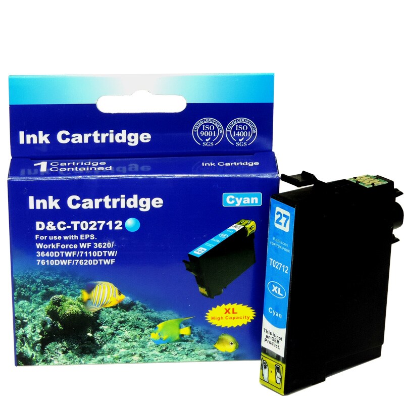 Kompatibel Epson Wecker, T2712, 27XL, C13T27124010 C Cyan Blau Druckerpatrone für 1.100 Seiten von D&C