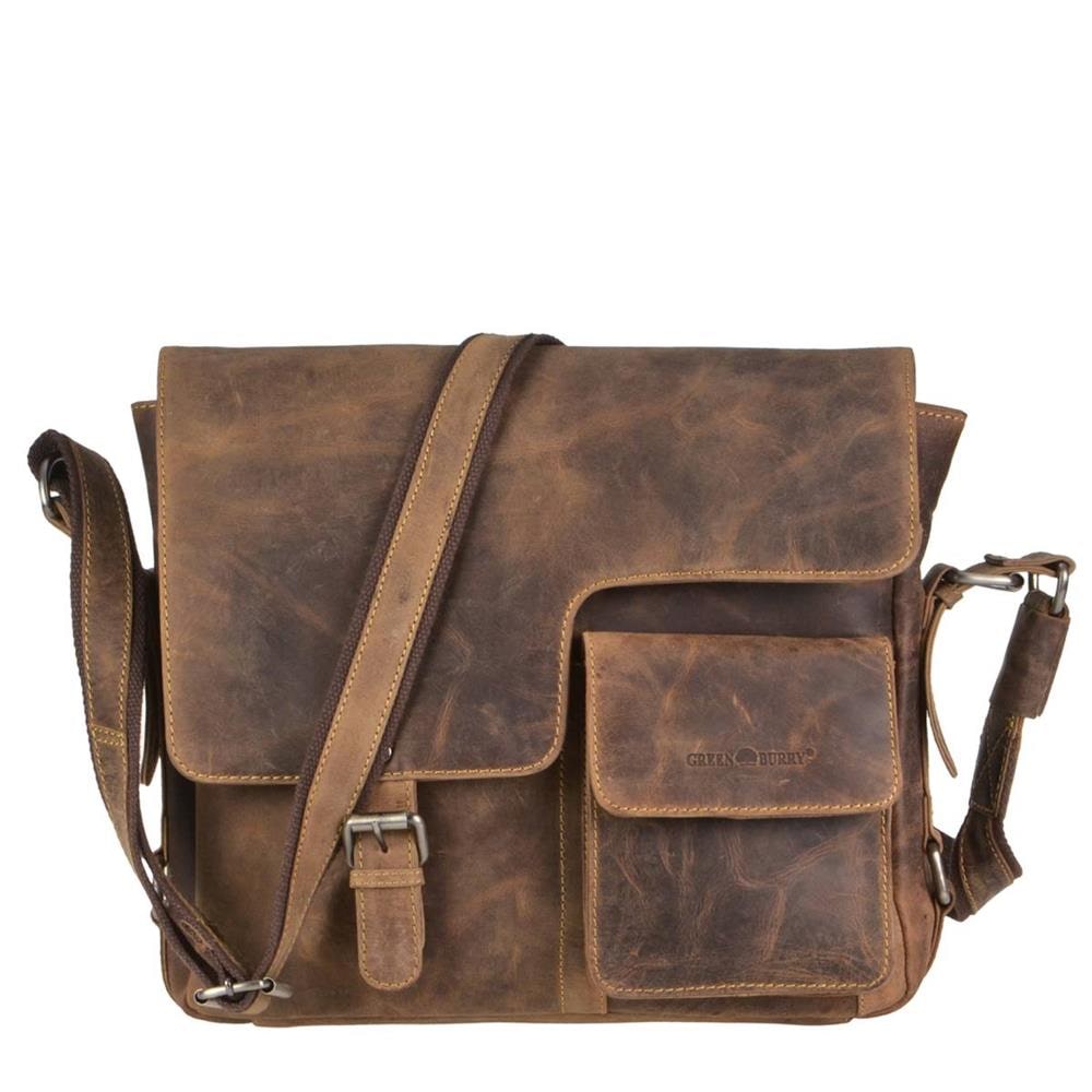 Greenburry Umhängetasche Leder braun Vintage Messenger Schultertasche Herren 36x31cm