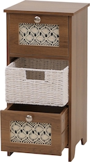 Comodino cassettiera 3 cassetti MCW-K87 legno di paulonia rattan legno