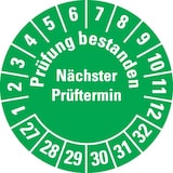 thumbnail of Dreifke® Prüfplakette Prüfung bestanden Nä.Prüft.27-32, grün, Dokufolie, Ø 30mm, 18 St/Bogen