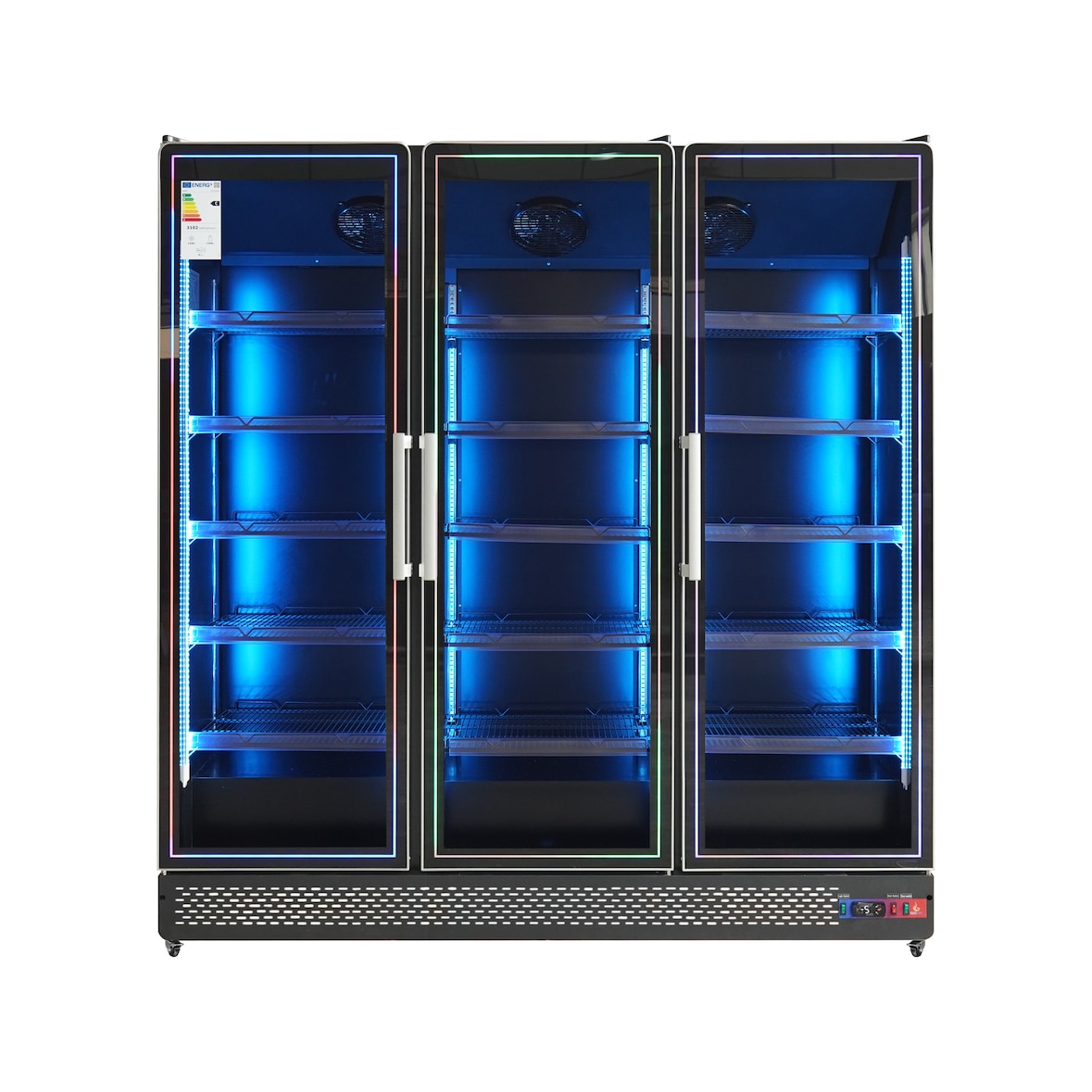 Gasfrit - Armário expositor para bebidas refrigerado Subzero 3 portas, 1880 x 710 x 2050 mm, 1500 litros, luz LED multicolor no vidro.